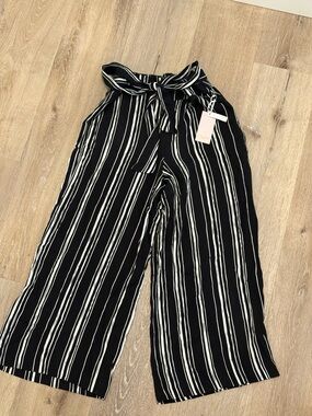 Candie's High-Waist Black & White Striped Wide-Leg Pants with Tie Waist
